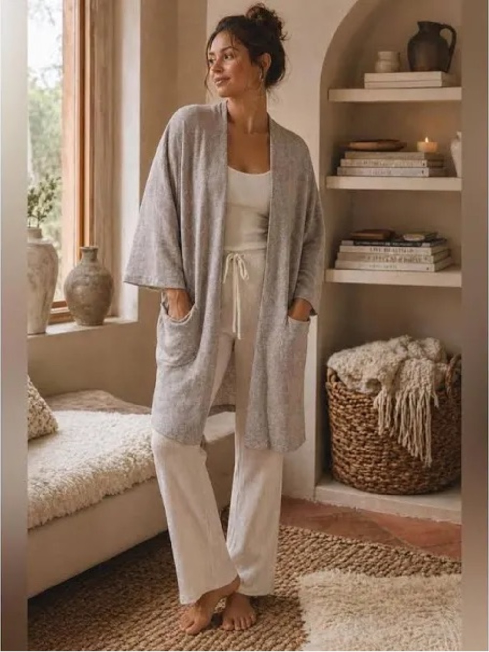 DONNI. Heather Gray Open-Front Knit Cardigan